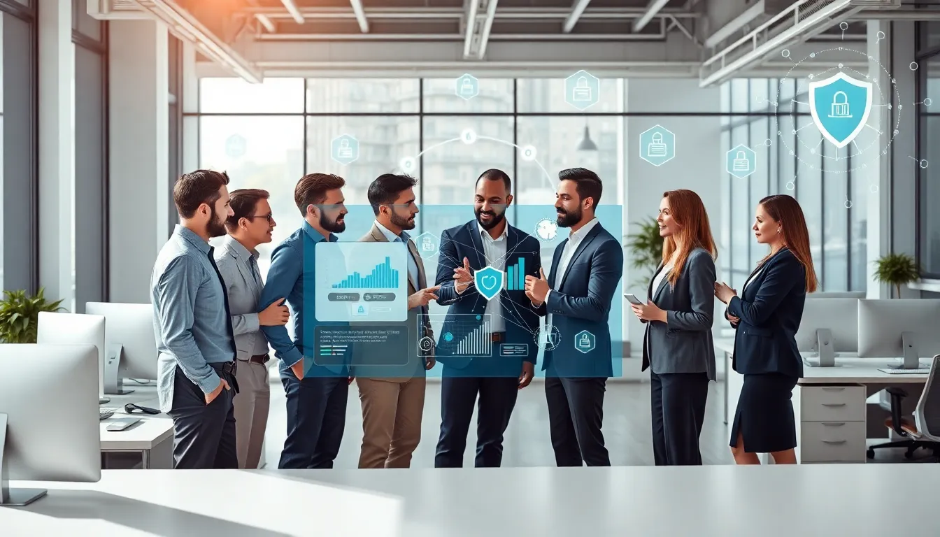 diverse team collaborating on enterprise web application development in a modern office.