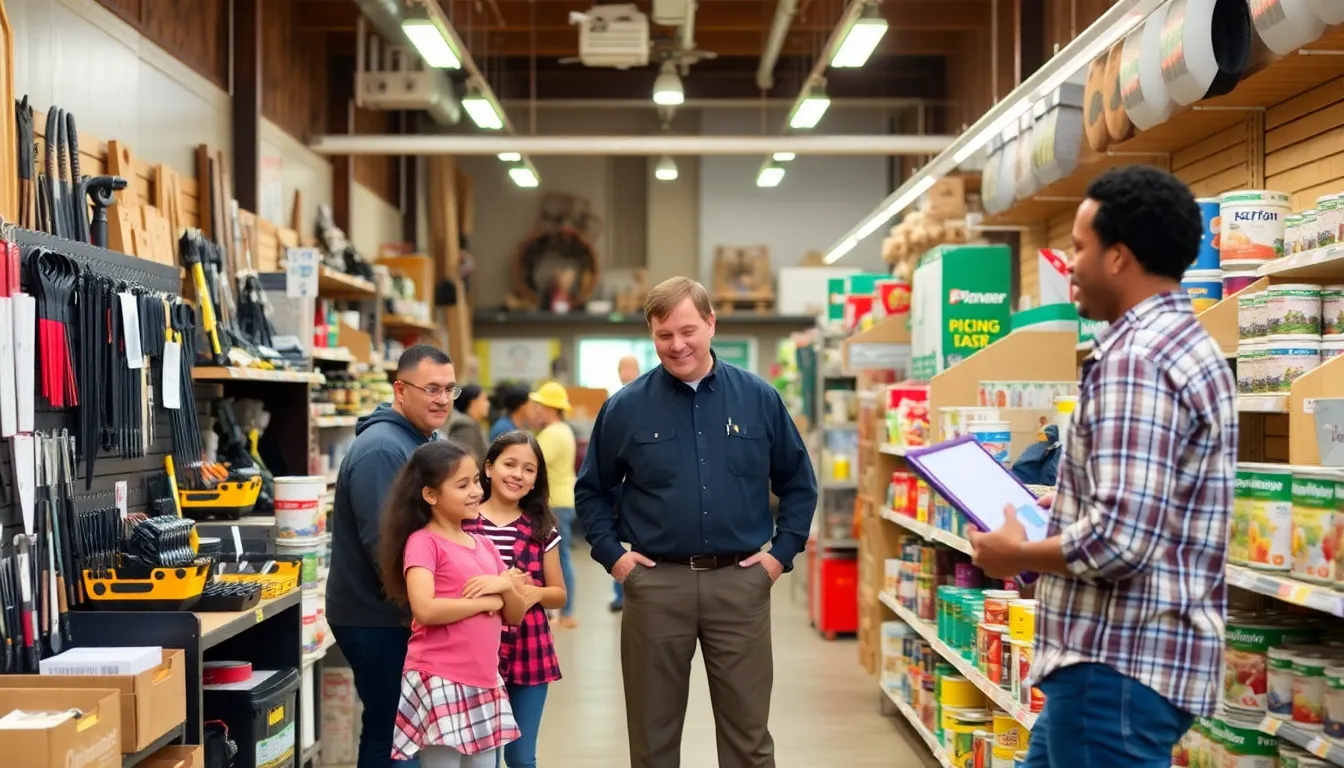 diverse customers interacting in a welcoming Ace Hardware store.